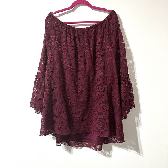 Catherines Lace Blouse On / Off The Shoulder Size 3X 26 28W Burgundy Red NWT - Picture 8 of 8